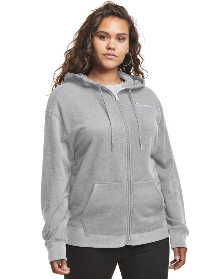 Sudadera Con Capucha Champion Mujer - Plus Campus French Terry Zip Embroidered Logo ( Gris ) 2648750